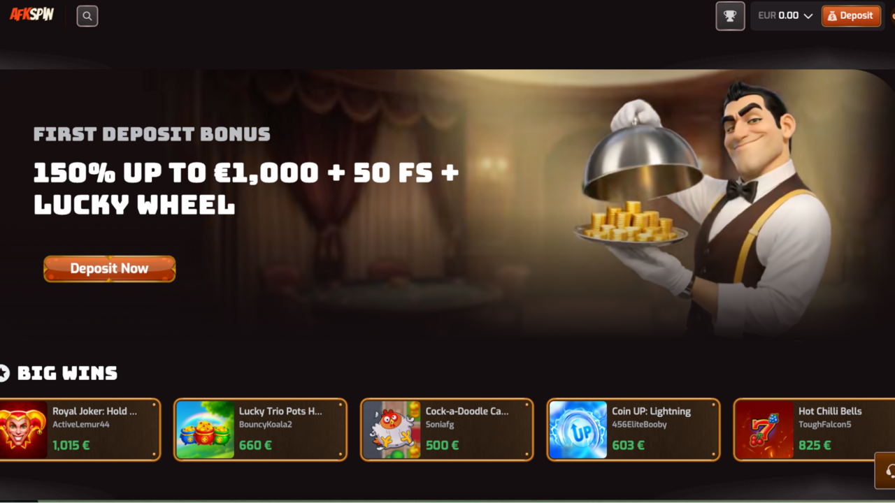 Screenshot der AFKSpin Casino-Startseite