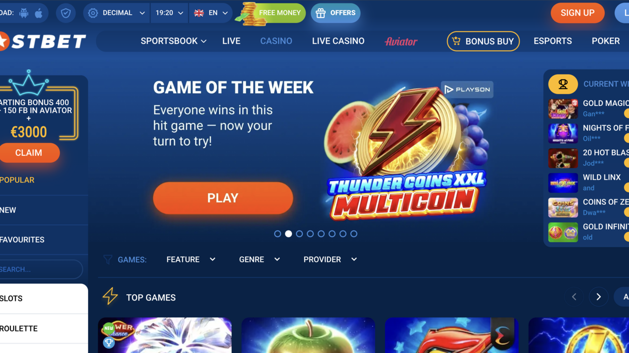 Screenshot der Mostbet Casino-Startseite