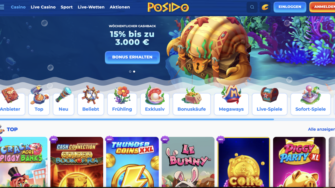 Screenshot der Posido Casino-Startseite