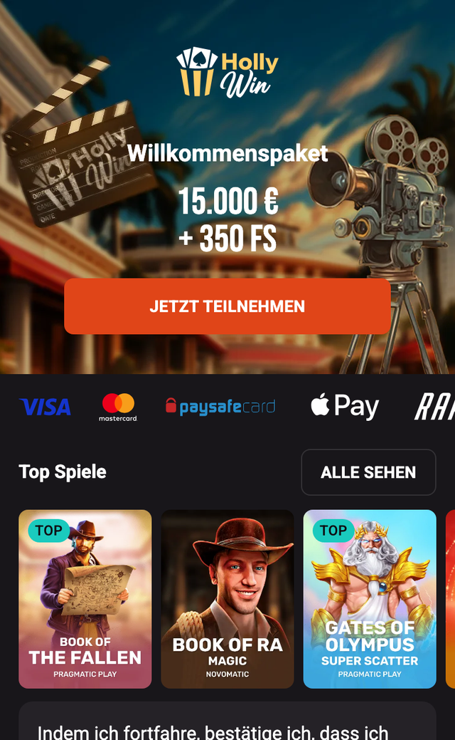 HollyWin in der mobilen Ansicht