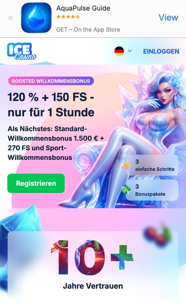Mobile Startseite von Ice Casino auf dem Smartphone