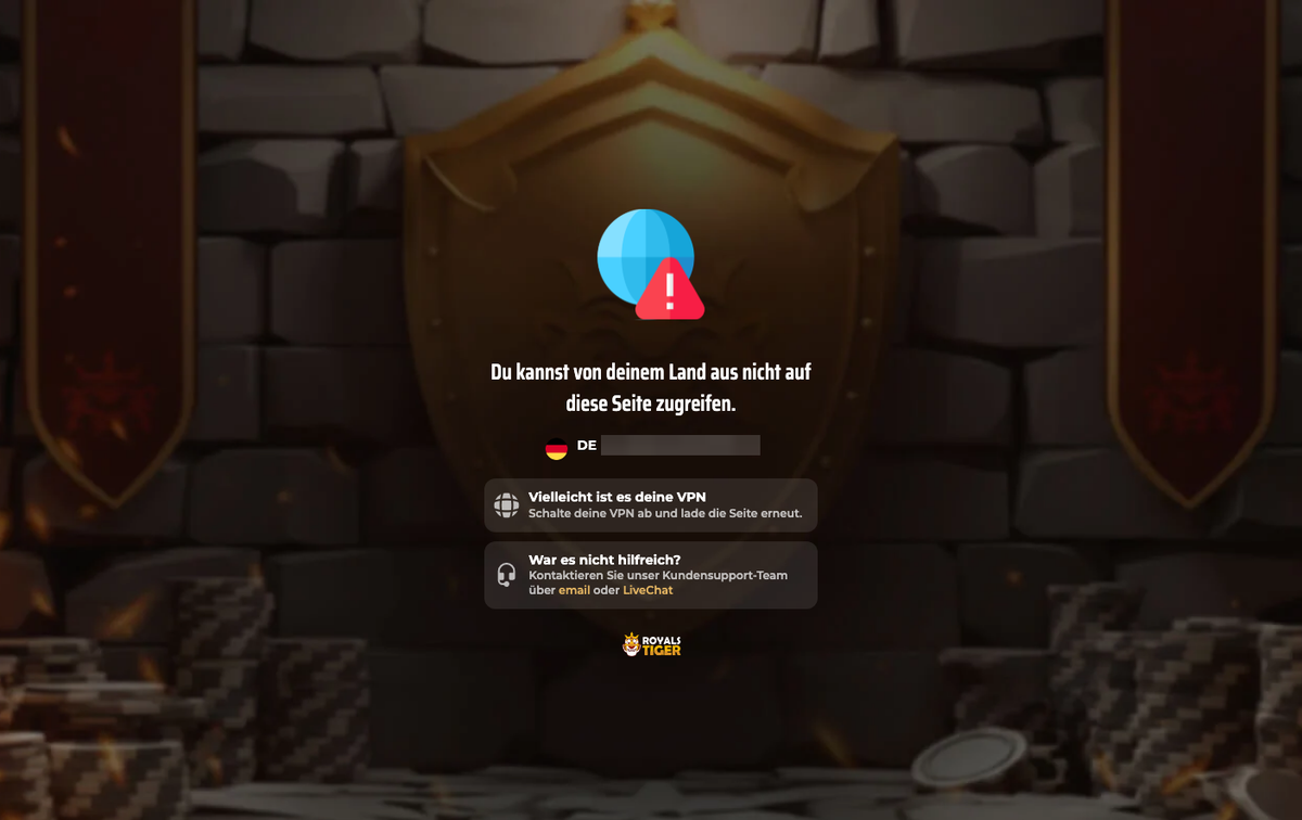 RoyalsTiger Sperrseite: Zugriff aus Deutschland nicht möglich