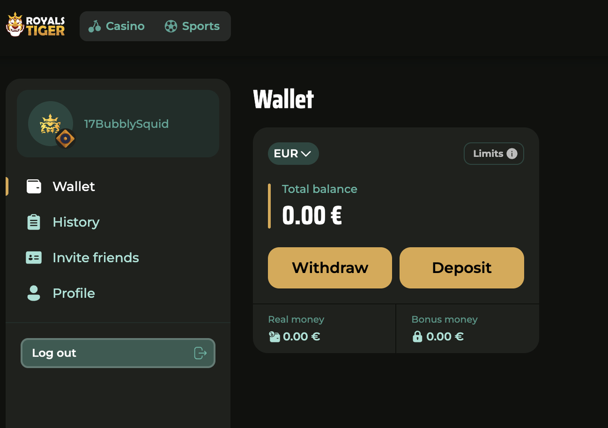 RoyalsTiger Wallet mit Euro-Konto, Einzahlung und Auszahlung