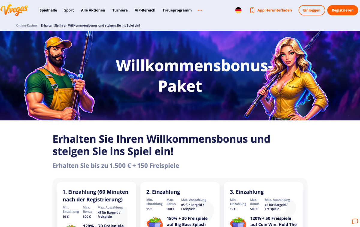 Vulkan Vegas Willkommensbonus-Paket bis zu 1.500 € + 150 Freispiele auf drei Einzahlungen
