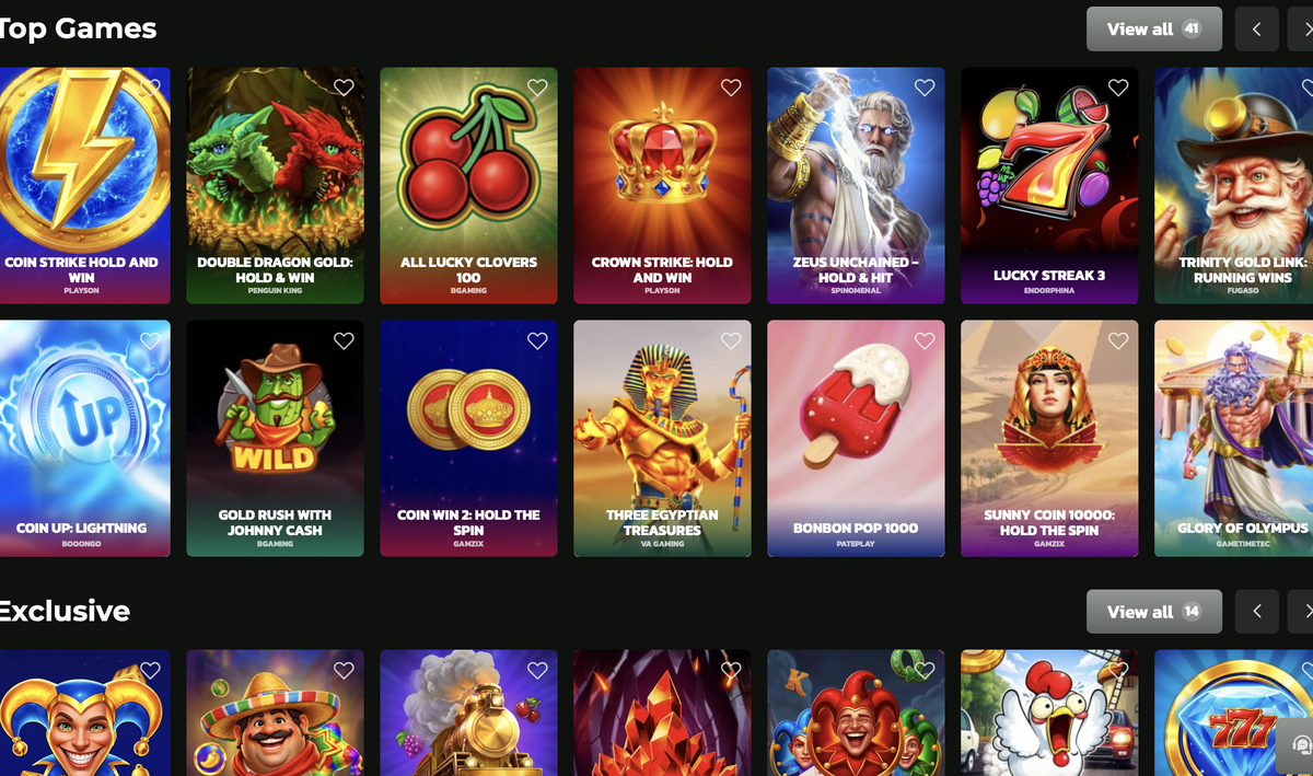 Winbeatz Spiele-Lobby mit Top Games und exklusiven Slots
