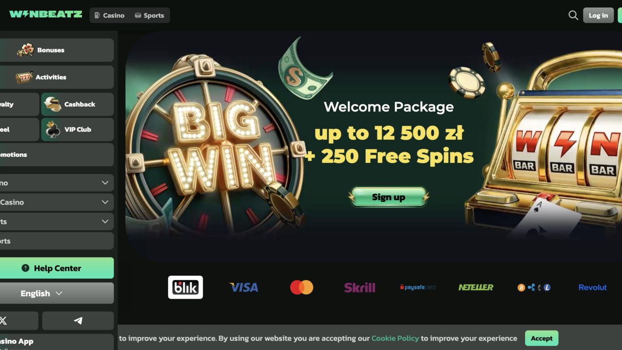 Screenshot der Winbeatz Casino-Startseite